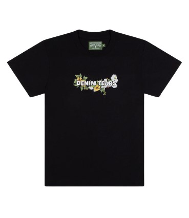 Black Denim Logo In Flower T-Shirt