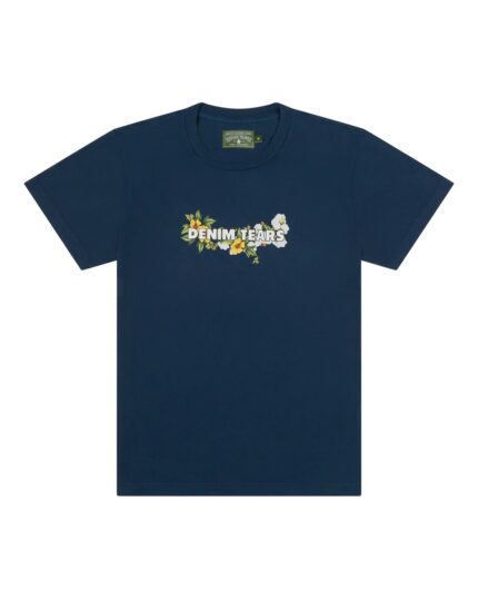 Navy Denim Logo In Flower T-Shirt