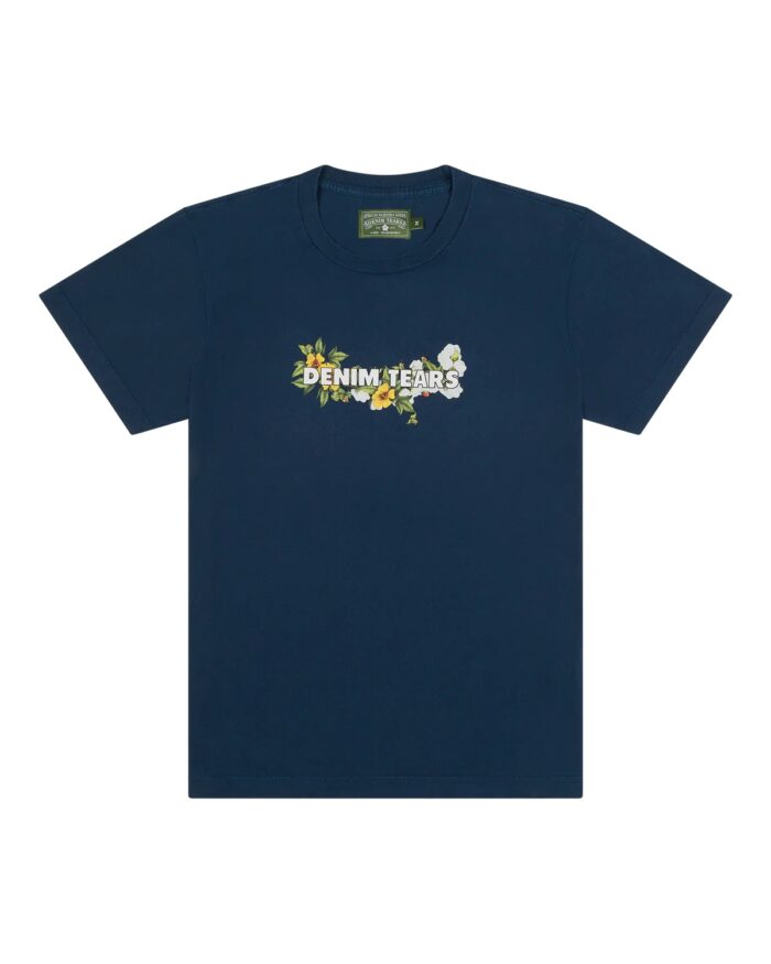 Navy Denim Logo In Flower T-Shirt