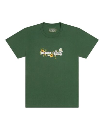 Green Denim Logo In Flower T-Shirt