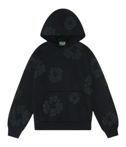 Wreath Black Cotton Rhinestone Hoodie