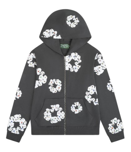 Grey Cotton Rhinestone Hoodie