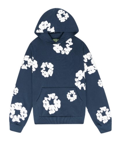 Navy Blue Cotton Rhinestone Hoodie